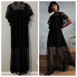 Happy X Nature Black Illusion Lace Maxi Dress • Medium